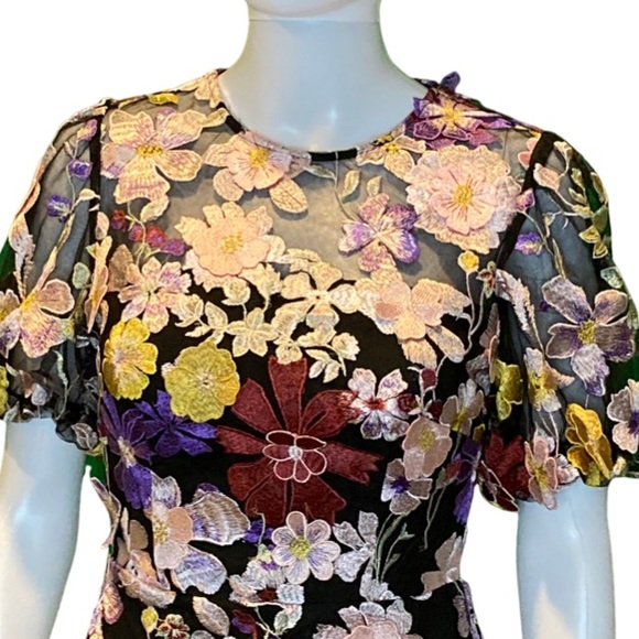 NWT Milly Yasmin Multi 3D Floral Embroidery Dress - Sz 0 - Picture 4 of 11